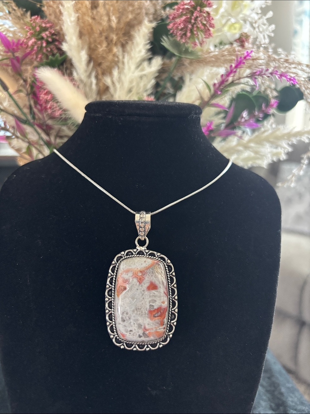 Sterling Silver Crazy Lace Agate Gemstone Necklace